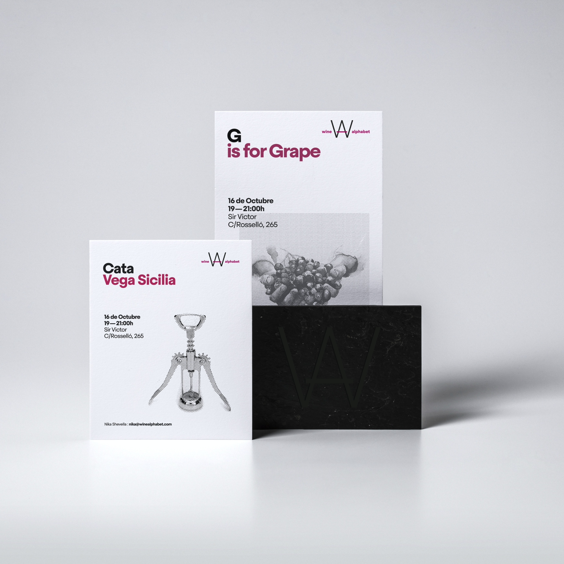 <span><span>Mockup de la papeler&iacute;a del proyecto WINE ALPHABET. Dise&ntilde;ado por el estudio esiete de branding y comunicaci&oacute;n.</span></span>